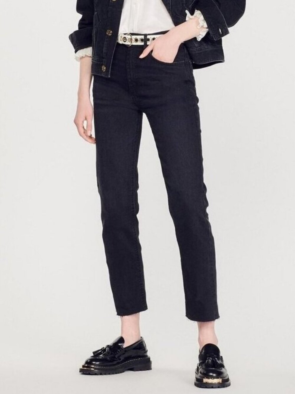 Sandro Straight Frayed Hem Jean